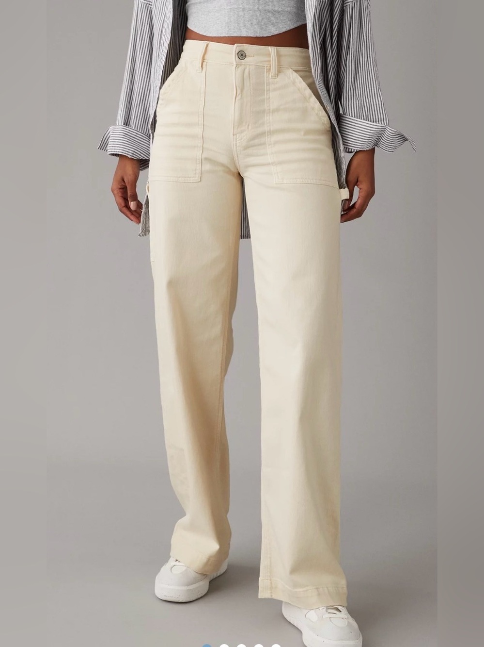 American Eagle Dreamy Drape Woven Super High Waisted Baggy Wide Leg Pants Cream
